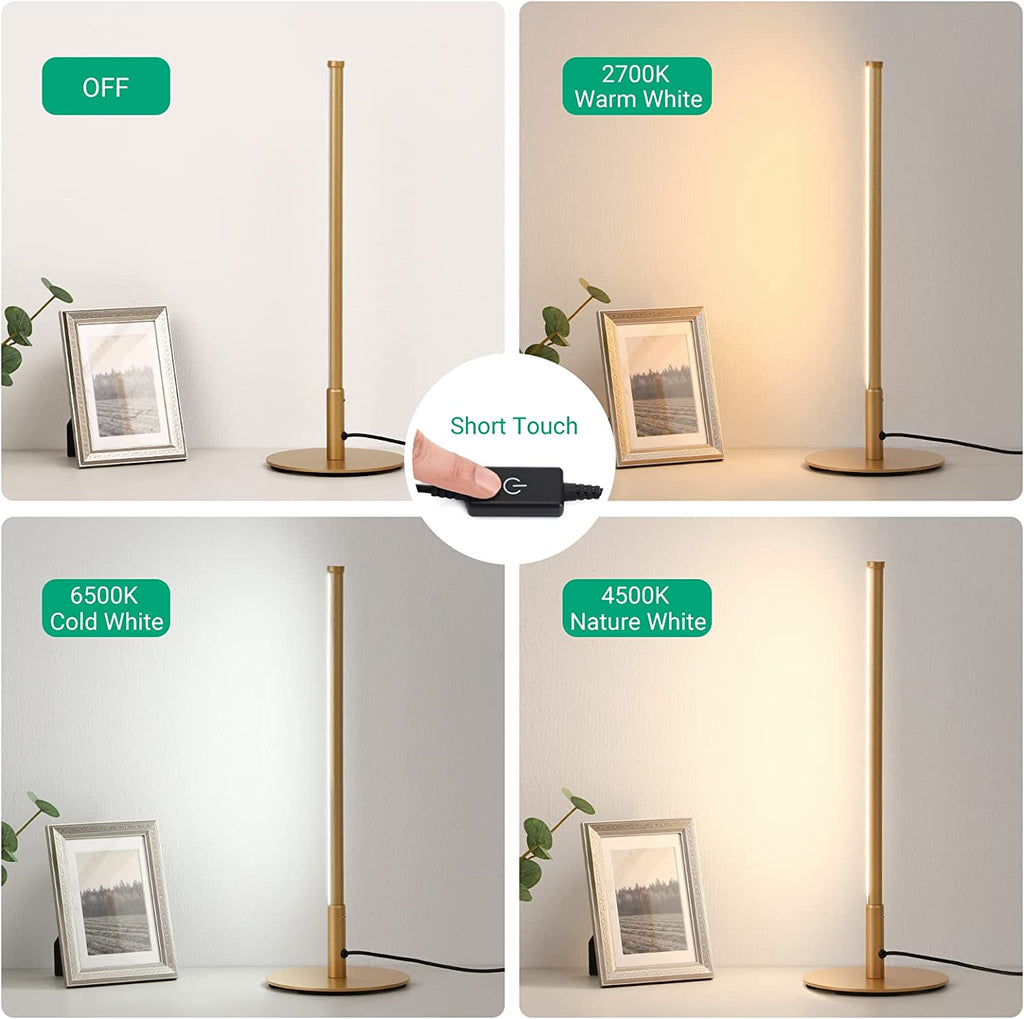 Lampe de table LED dorée avec touche et 3 températures de couleur