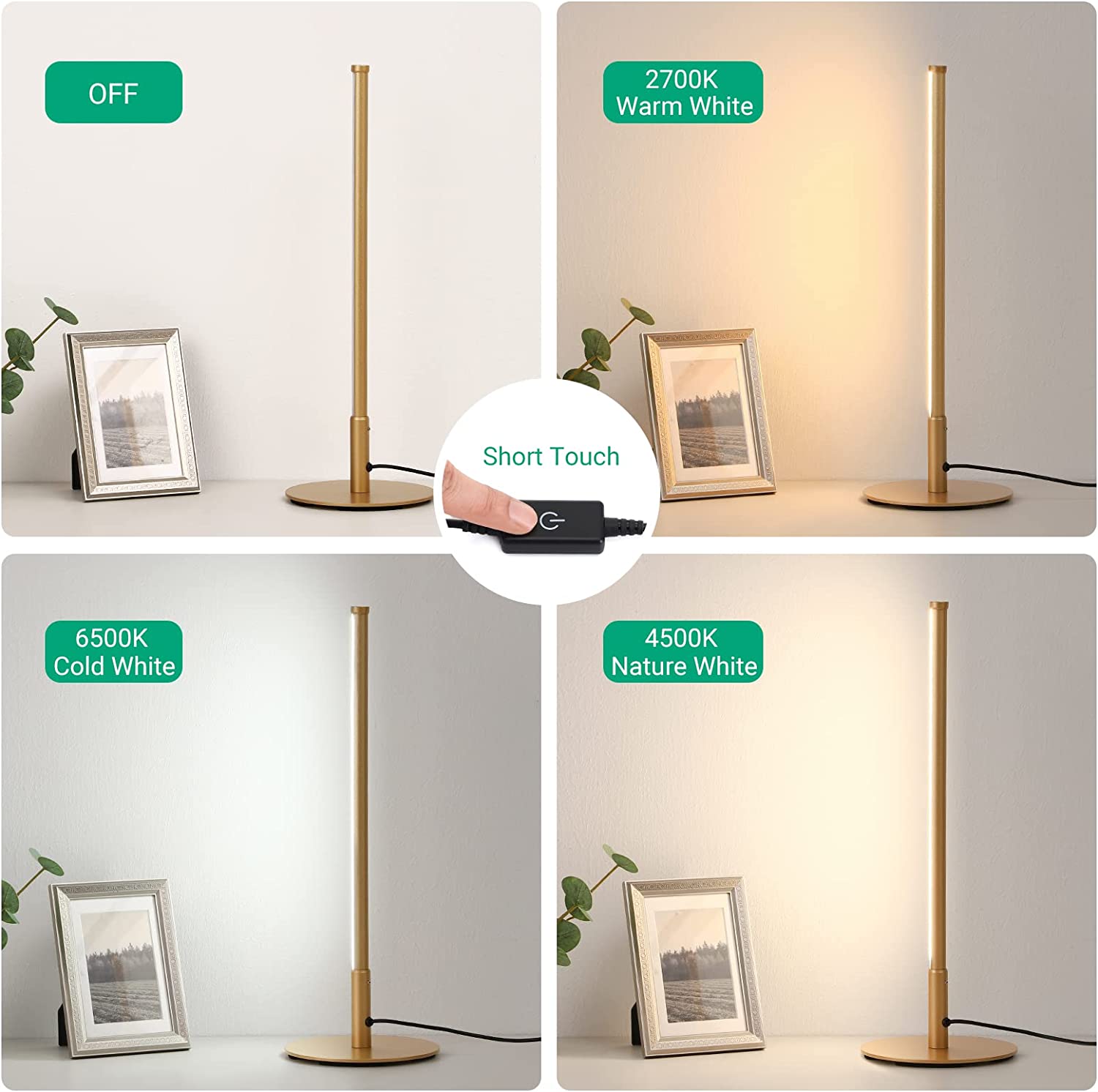 Lampe de table LED dorée avec touche et 3 températures de couleur