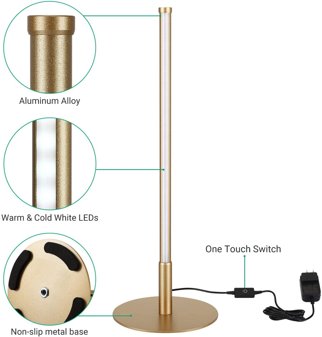 Lampe de table LED dorée avec touche et 3 températures de couleur