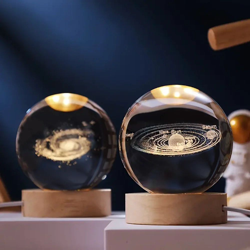 AstroCrystal – Lampe en Cristal 3D avec Motifs Spatiaux pour un Éclairage Magique