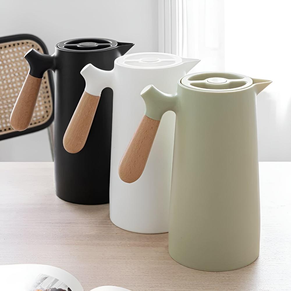 Thermos avec poignée en bois et insert en verre – 1 litre