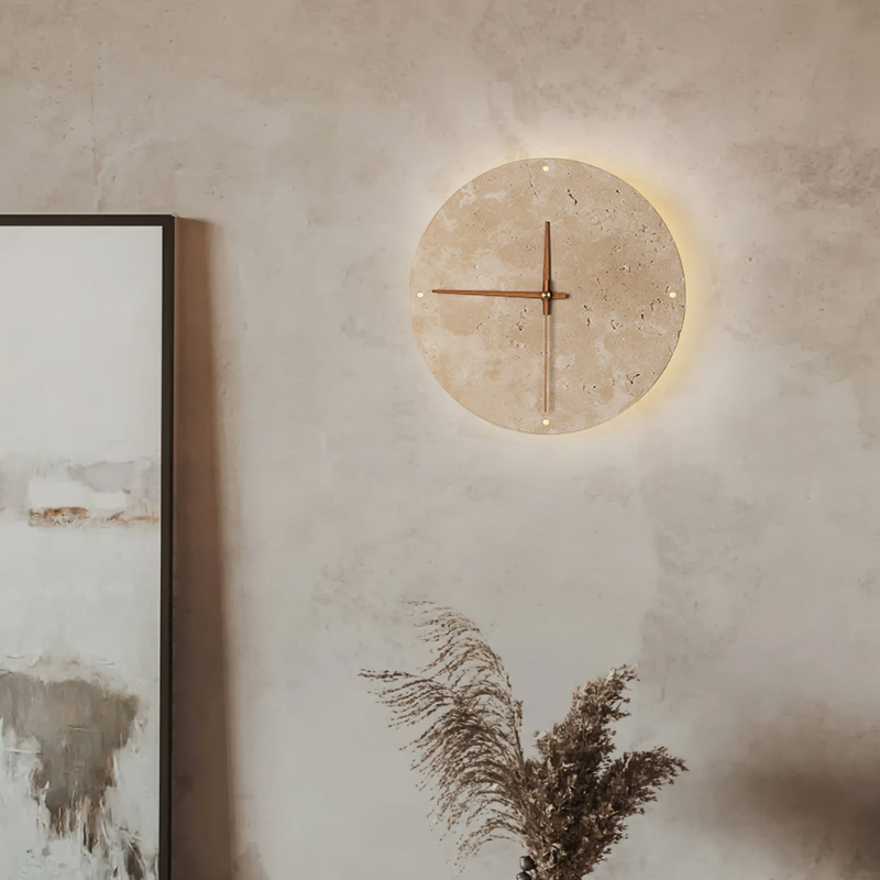 Horloge murale ronde en pierre naturelle