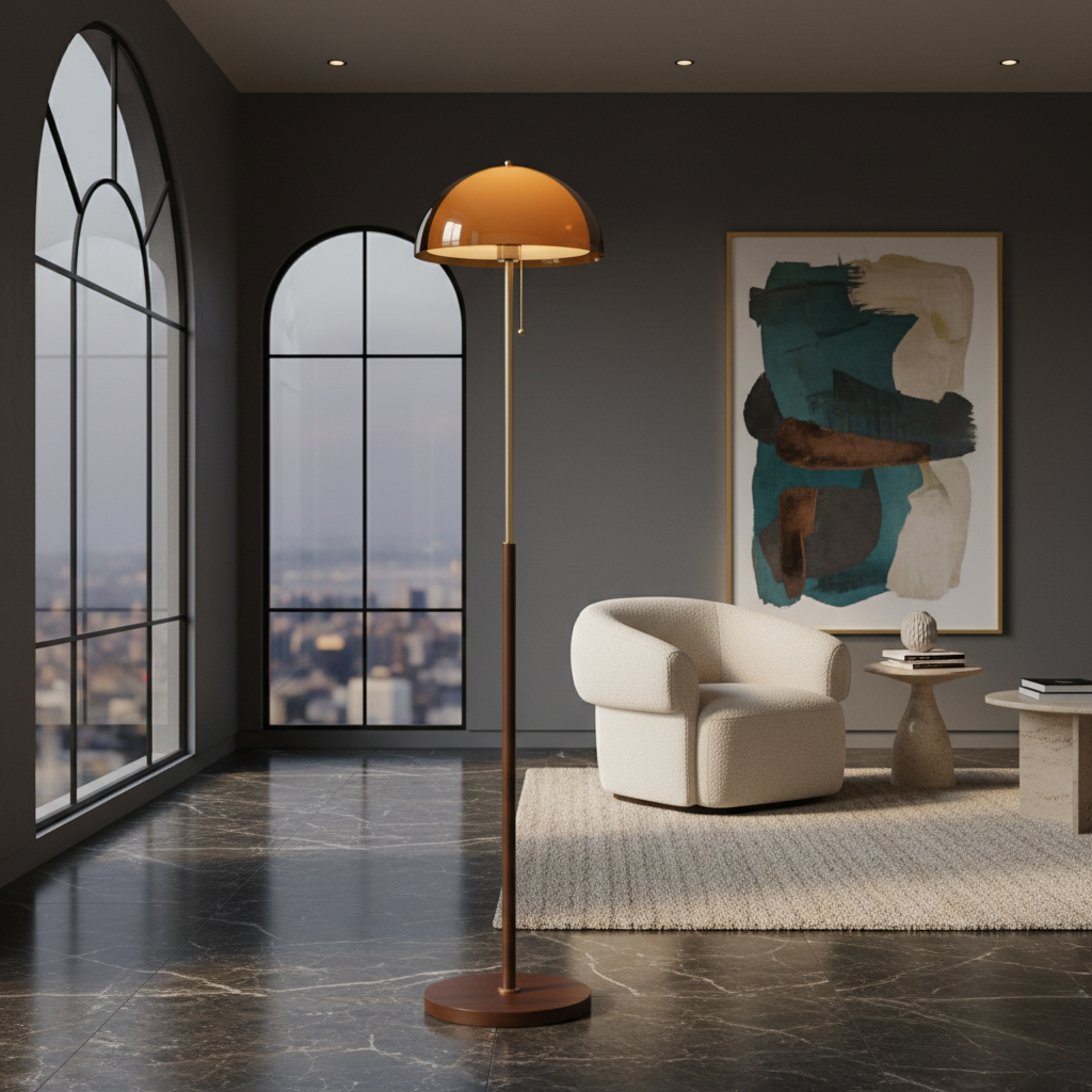 Lampadaire Rustina Moderne - Dôme Acrylique Ambre Rétro pour Salon