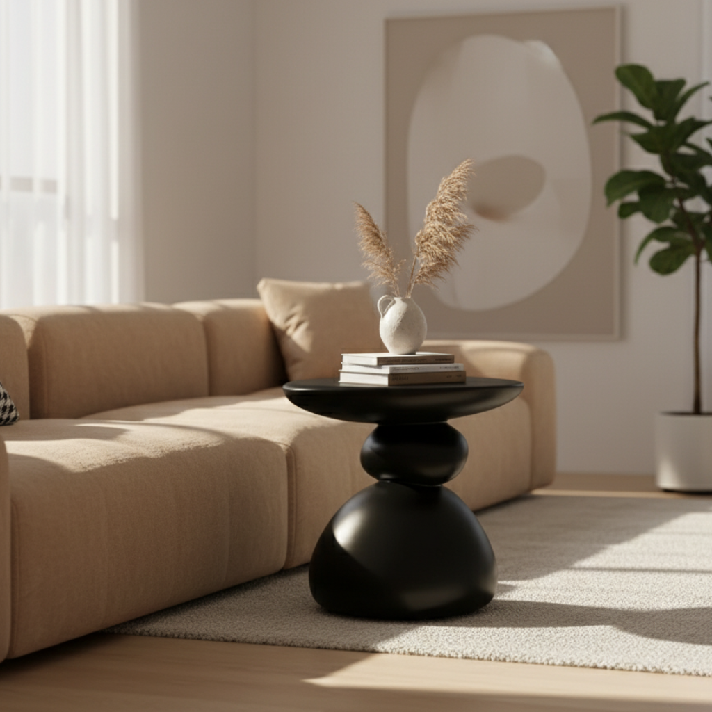 Table d'appoint en pierre moderne minimaliste - Design scandinave pour salon ou chambre