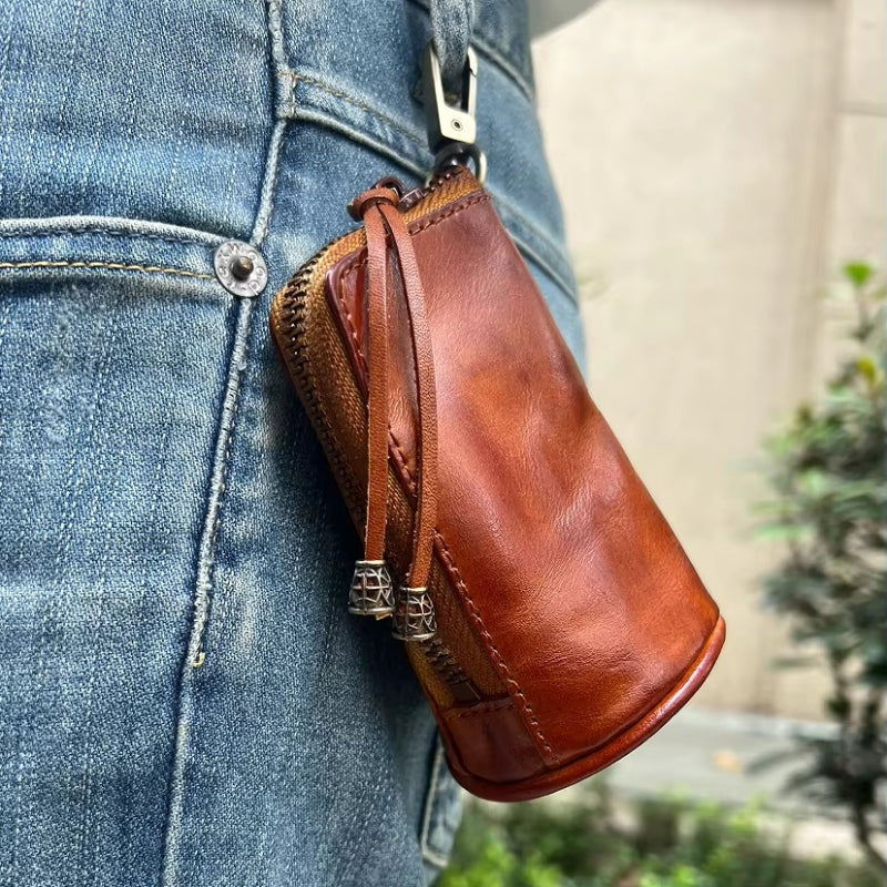 Porte-clés portefeuille en cuir avec fermeture éclair & compartiments