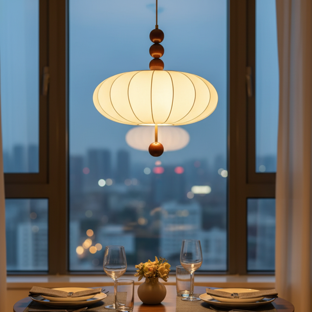 Voile d'Ivoire | Élégant Luminaire Suspendu en Tissu Japandi Mi-Siècle