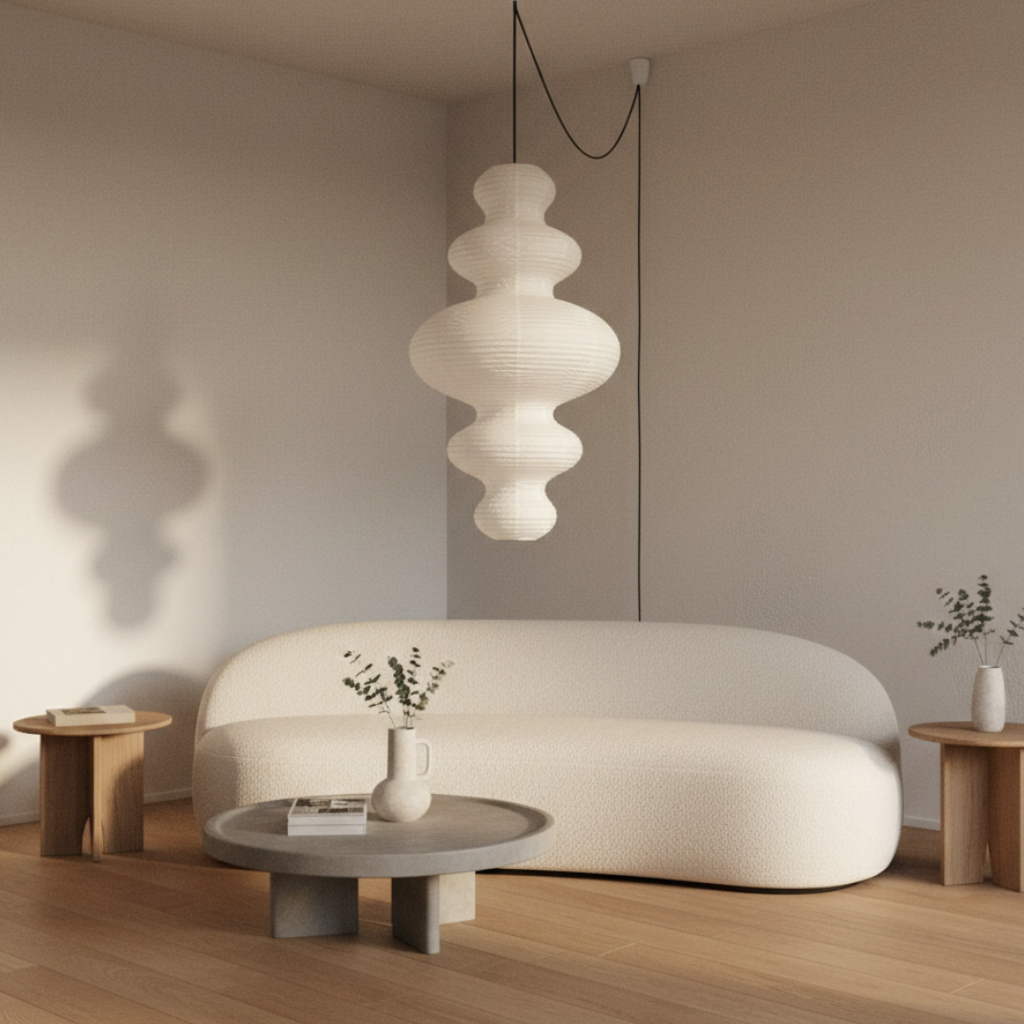 Akari Juni - Lampe Pendante en Papier de Riz Artisanale pour Éclairage de Cuisine