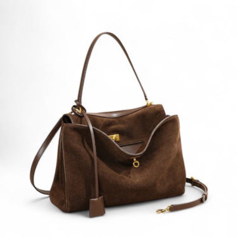 Grand sac à main rectangulaire en faux daim doux