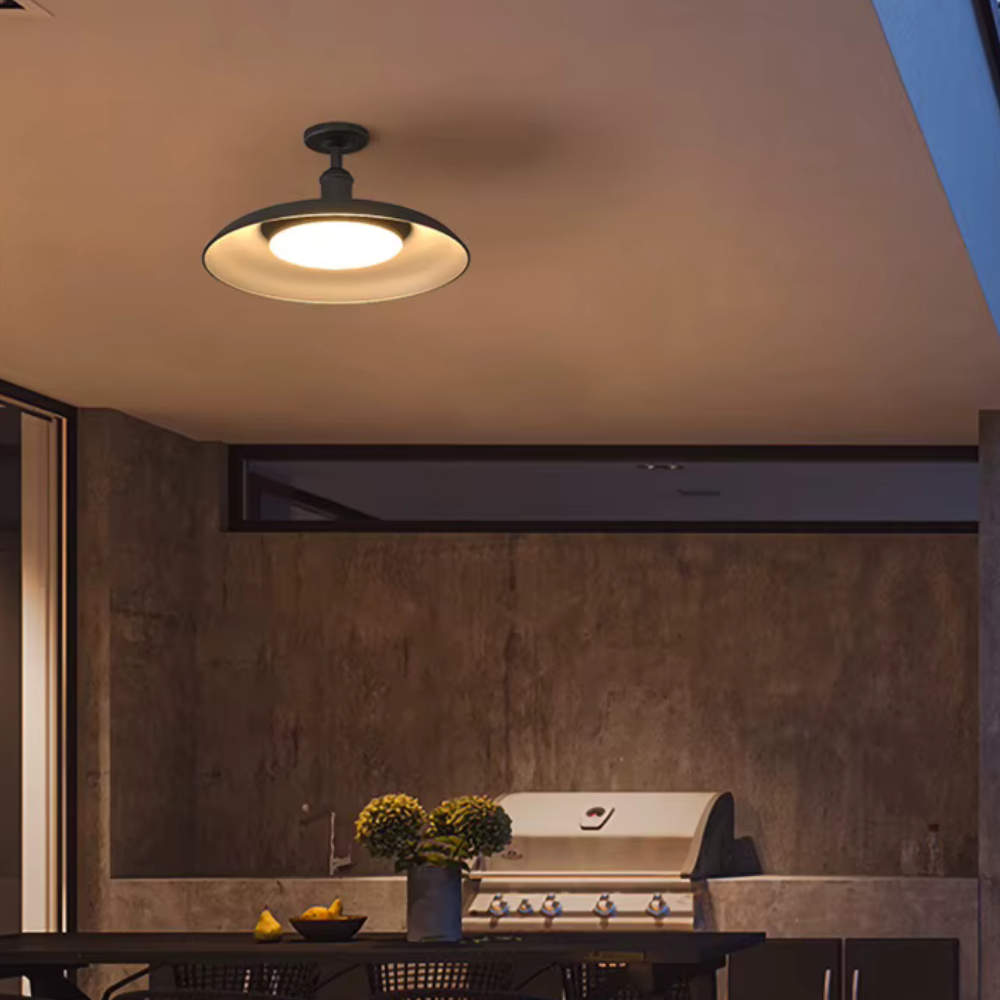 Lumière de plafond étanche extérieure IP65 | Plafonnier rond noir semi-encastré pour éclairage de patio et porche