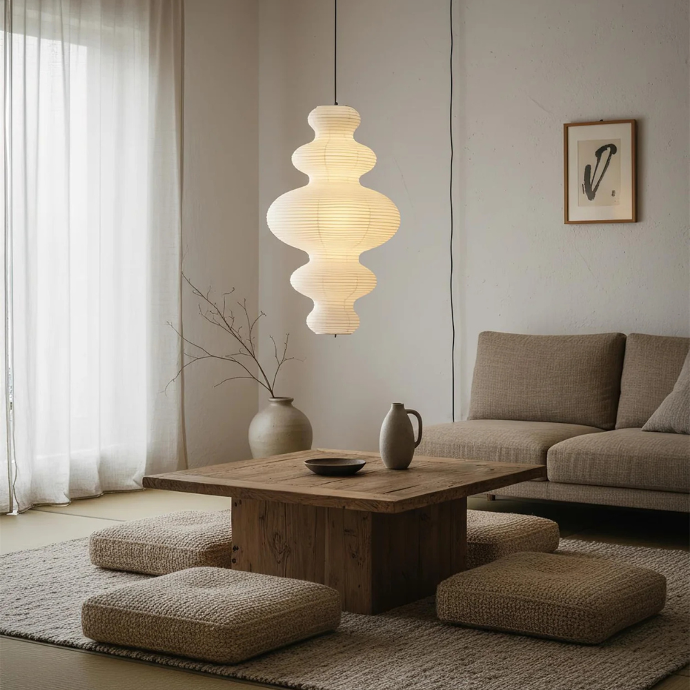 Akari Juni - Lampe Pendante en Papier de Riz Artisanale pour Éclairage de Cuisine