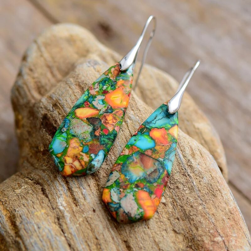 Boucles d'oreilles pendantes en Jaspe Impérial Coloré