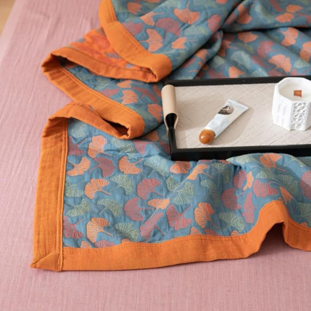Couverture Réversible Imprimé Feuille de Ginkgo
