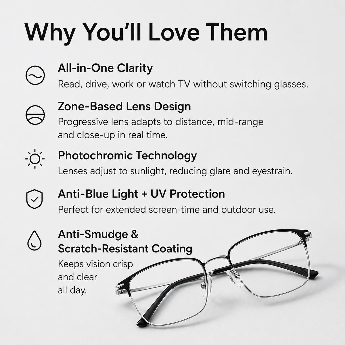 Lunettes Progressives Multifocales Intelligentes Unisexes Allemandes