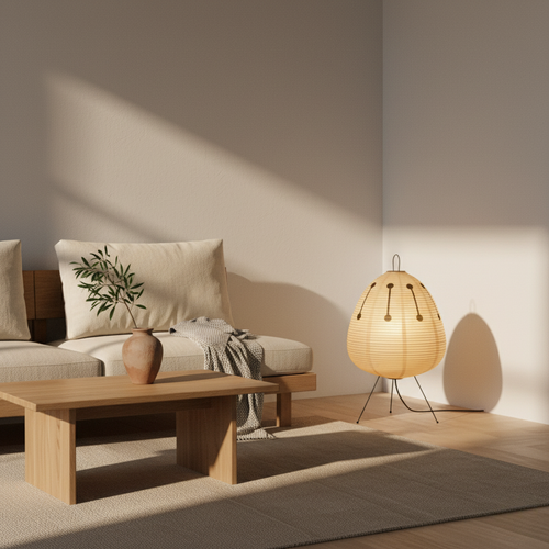 Lampe sur Pied Moderne Zylyn - Lampe Minimaliste en Papier de Riz Japonais pour Salon