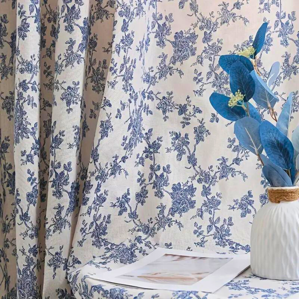 Rideau Floral Blue Rose pour la Maison