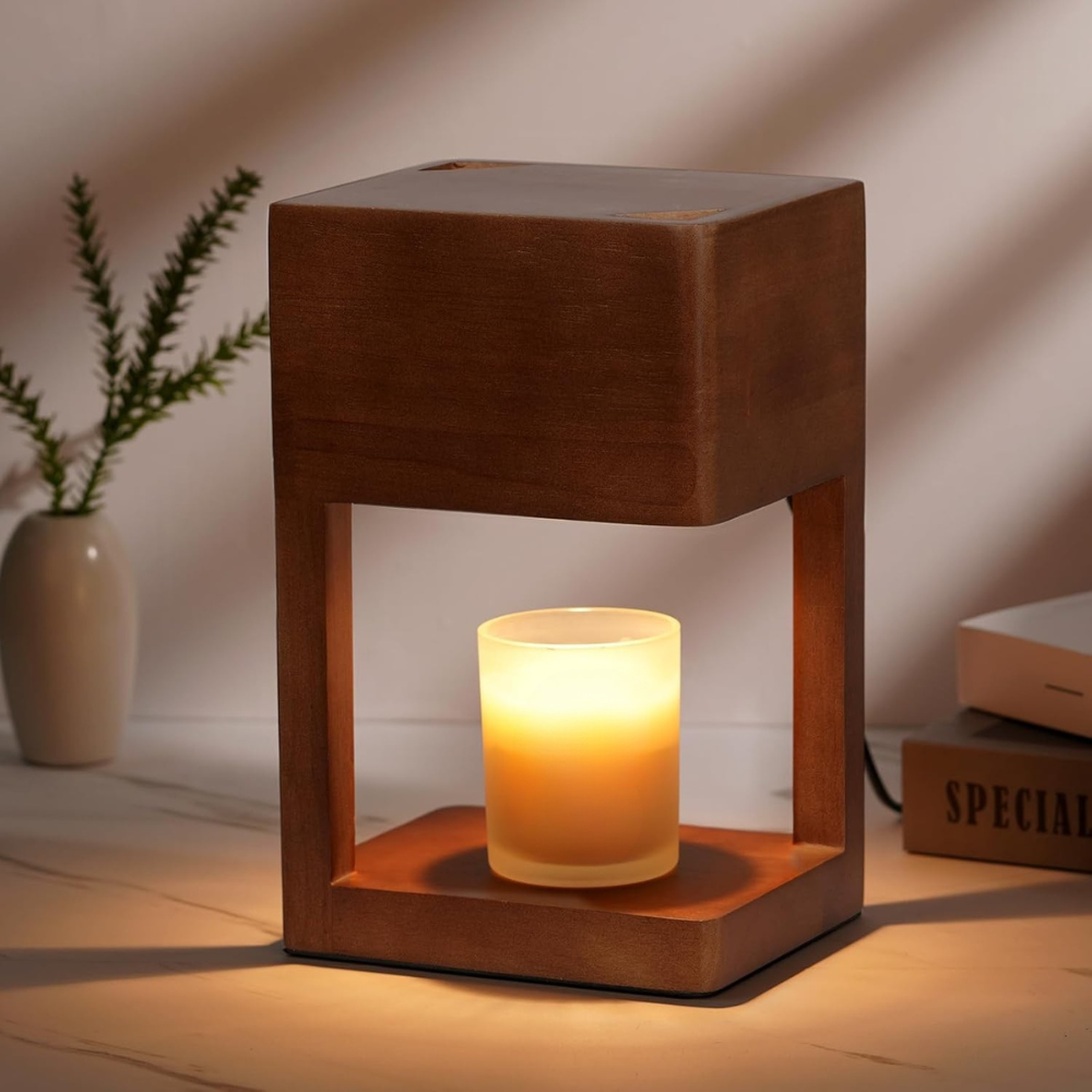 Lampe Réchauffe-Bougie en Bois Scandinave - Lumière Ambiante à Double Usage