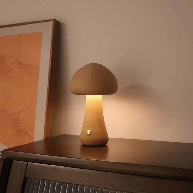 Lampe de table Vintage en bois Champignon