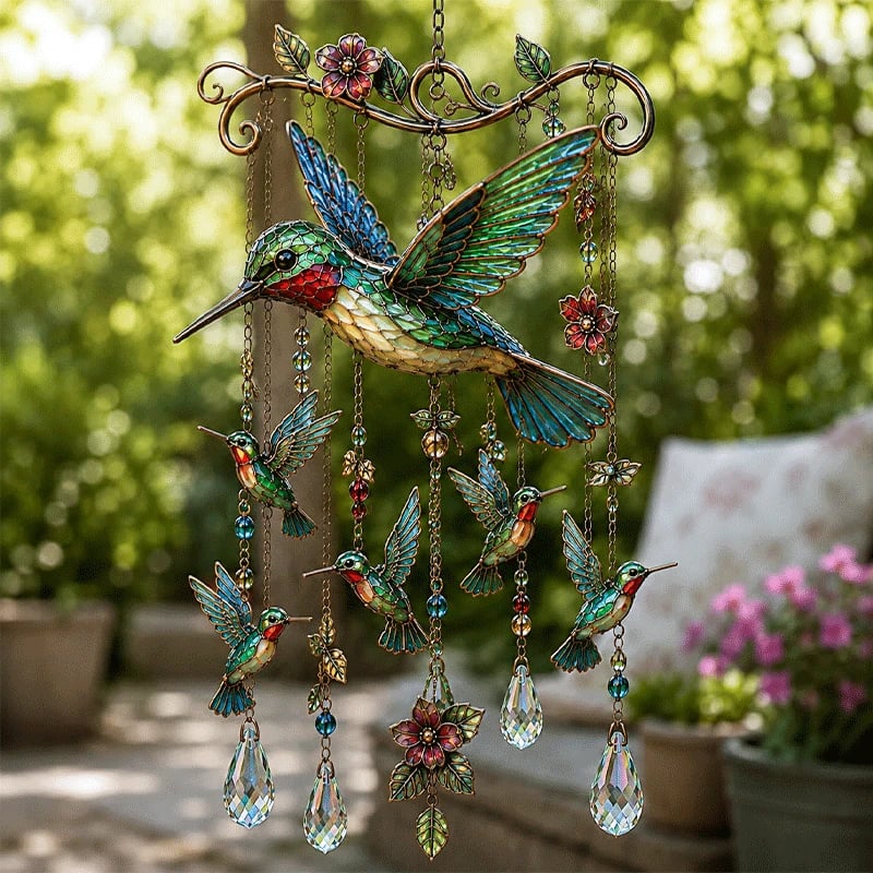 CrystalSong™ | Carillon en cristal avec motif d'oiseau pour jardin et balcon
