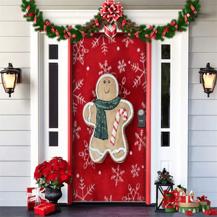 Décoration de porte de Noël avec le Père Noël | Couverture de porte en tissu | Montage rapide & réutilisable