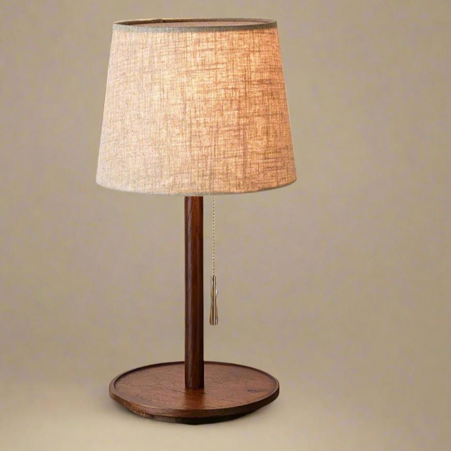 Lampe de Table en Noyer Nordique avec Abat-jour en Tissu