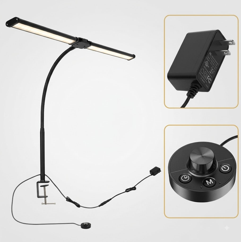 Lampe de Bureau Led Shinetech pour Bureau à Domicile, 4000k Blanc Neutre Double Tête Lampe de Tâche Architecte avec Pince, Dimmable Réglable Fl