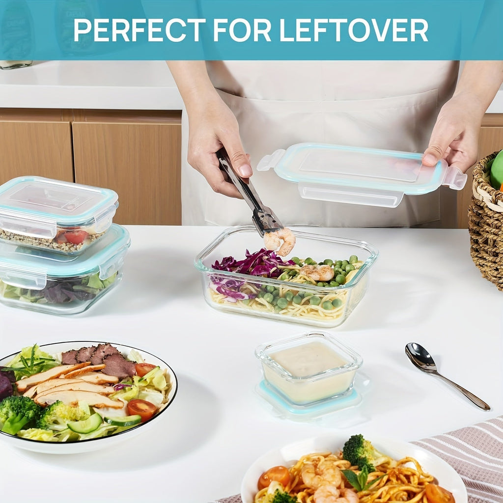 Pack de 8 Contenants Alimentaires en Verre – Boîtes Bento hermétiques pour Meal Prep avec Couvercles étanches, Résistantes au Micro-ondes, Four, Congélateur et Lave-vaisselle, Sans BPA