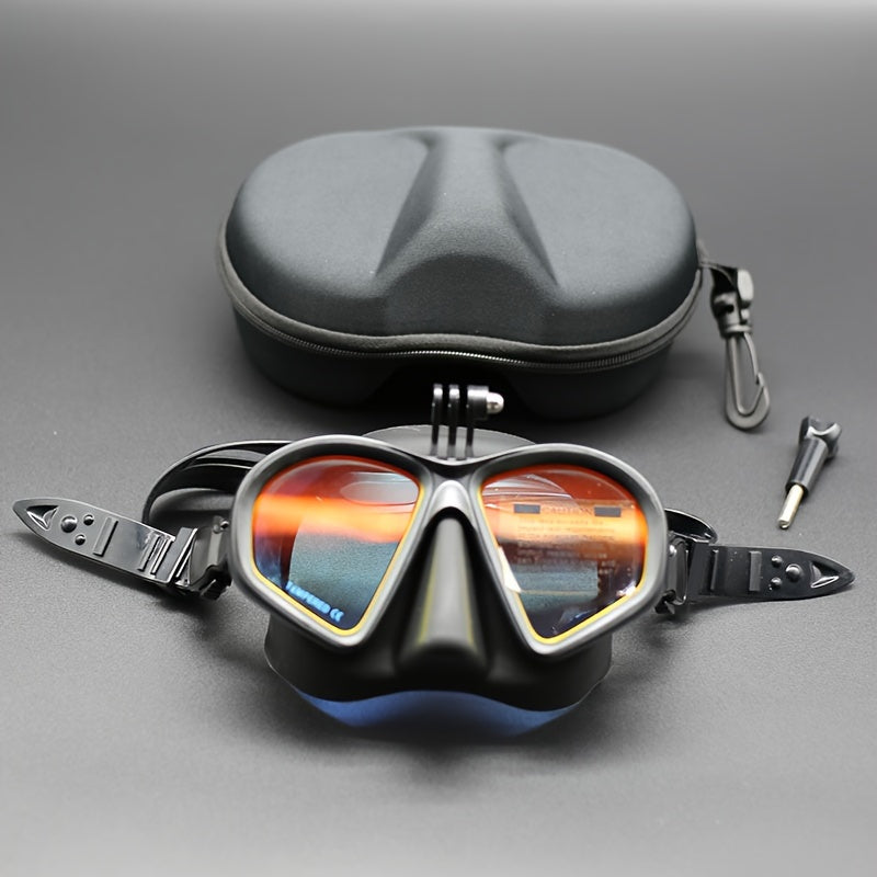 Masque de Plongée en Verre Trempé avec Étui de Rangement - Lunettes de Plongée avec Anti-Buée et Fixation pour Caméra
