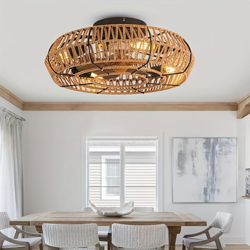 Amara ventilateur de plafond en rotin tissé à la main – un élément décoratif silencieux au style zen