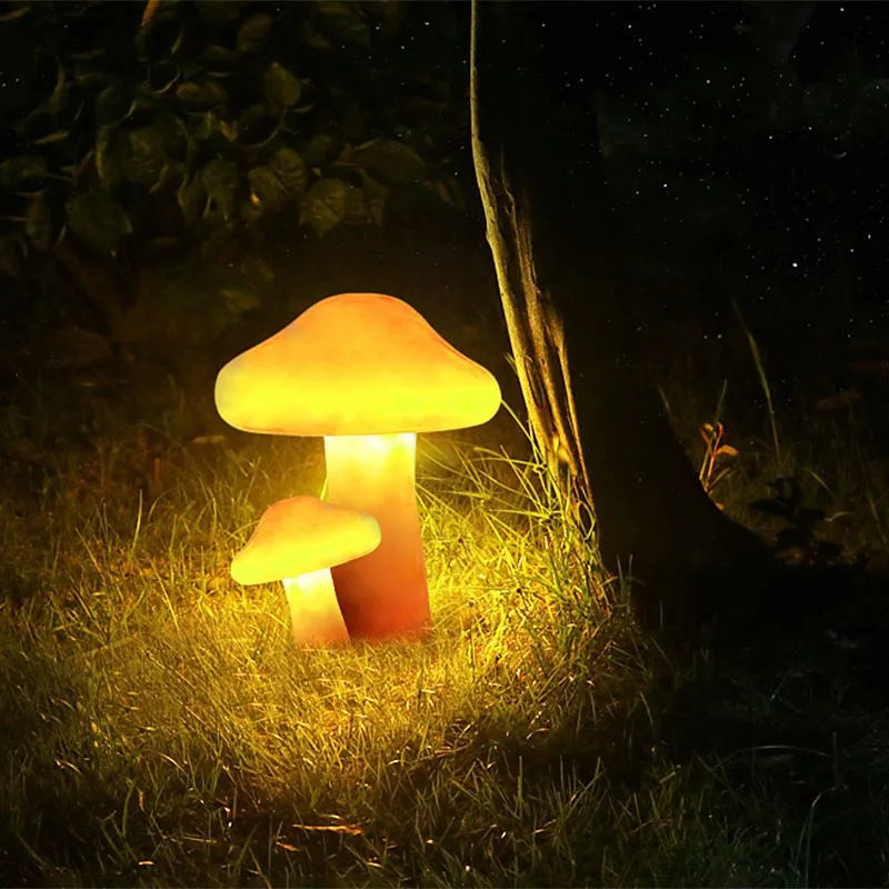 Lampes décoratives de jardin LED champignons orange en résine