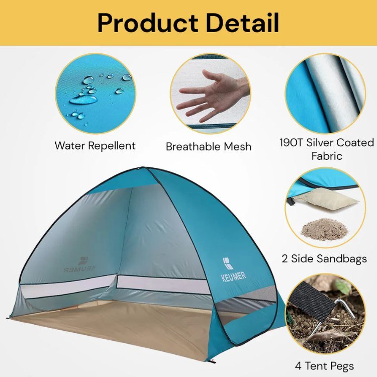 Journées à la Plage Faciles – Tente Pop-Up pour Familles avec Protection UV et Anti-Vent
