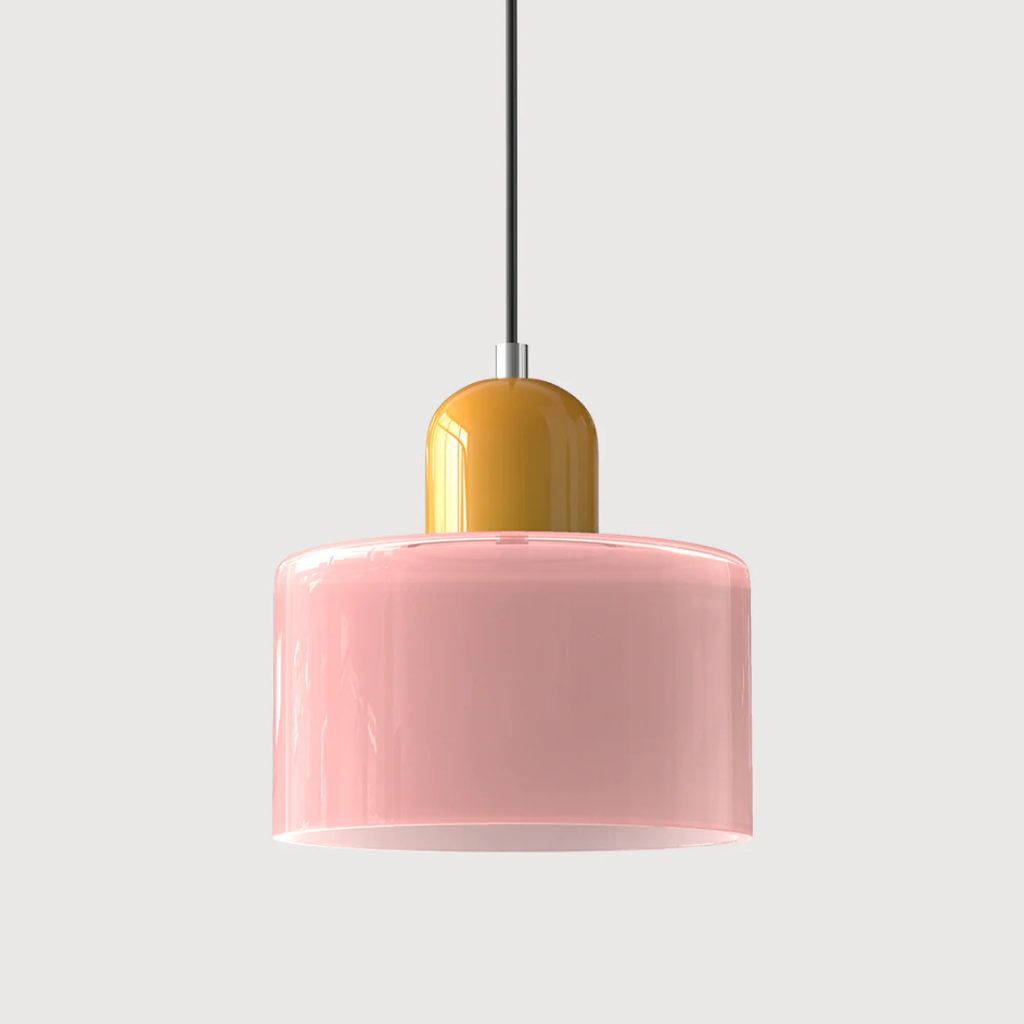 Tusa – Lampe suspendue rétro avec abat-jour en verre orange et dessus vert