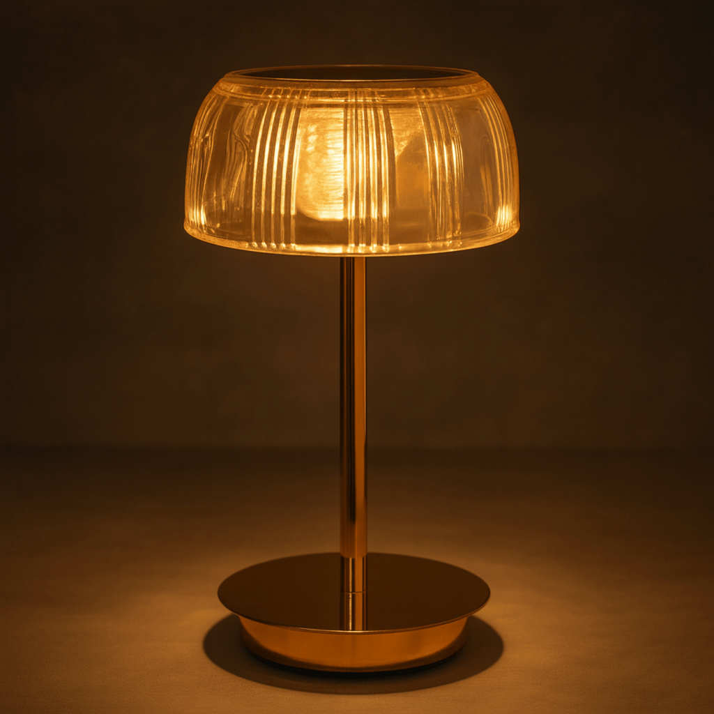 Lampe de table avec un abat-jour en dôme strié et un pied élancé