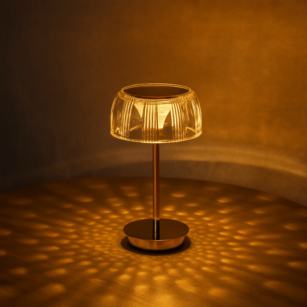 Lampe de table avec un abat-jour en dôme strié et un pied élancé