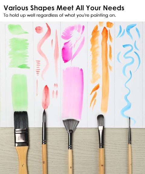 Ensemble de pinceaux d'artiste | 24 pinceaux en nylon avec 7 formes & spatule | Acrylique, huile & aquarelle