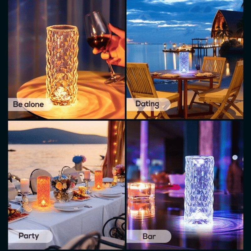 DiamondDazzle™ - Lampe de table en cristal diamant avec 16 couleurs de rayons de rose