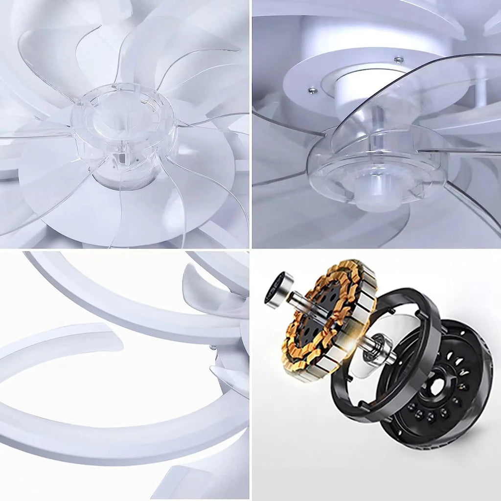 Ventilateur de plafond LED moderne avec motif floral et télécommande