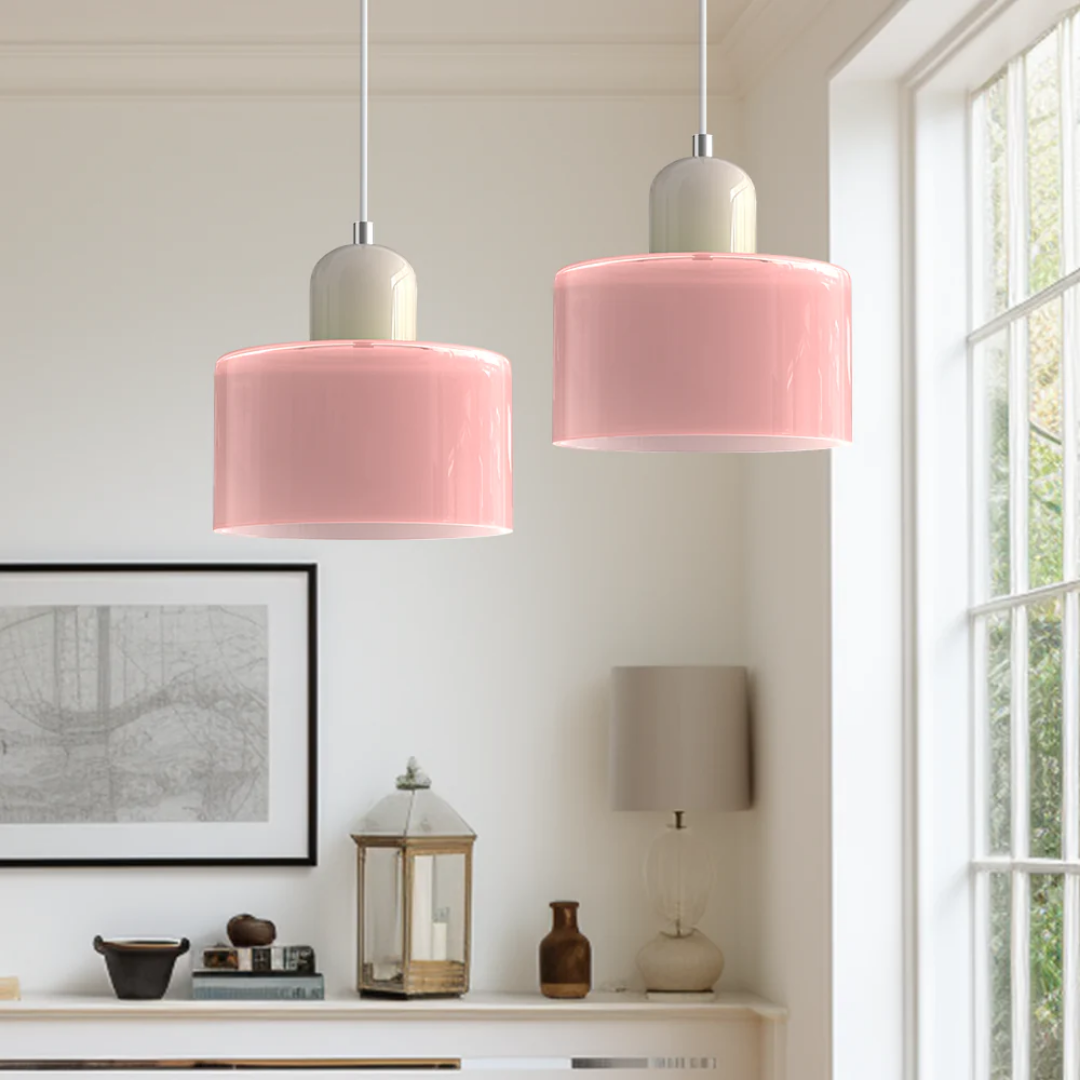 Tusa – Lampe suspendue rétro avec abat-jour en verre orange et dessus vert