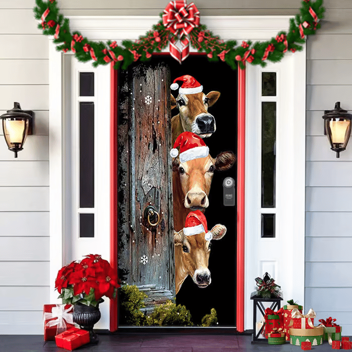 Décoration de porte de Noël avec le Père Noël | Couverture de porte en tissu | Montage rapide & réutilisable
