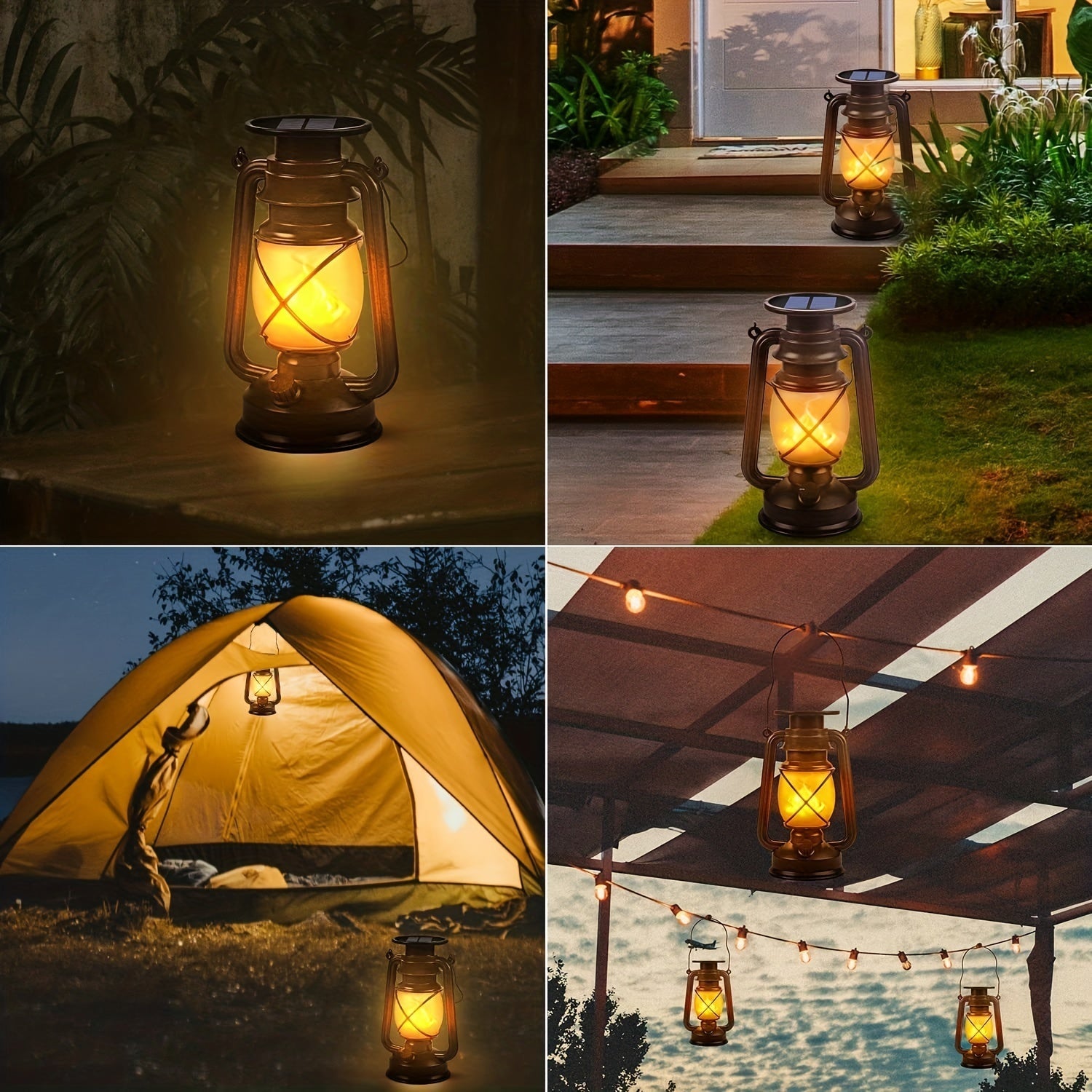 Ensemble de 2 Lanternes Solaires – Vintage Flammes Dansantes LED pour Jardin et Patio