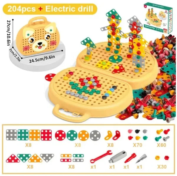 Set de construction et de perçage Montessori pour enfants | Jeu créatif 2D & 3D | Jouet éducatif pour développer les compétences STEM