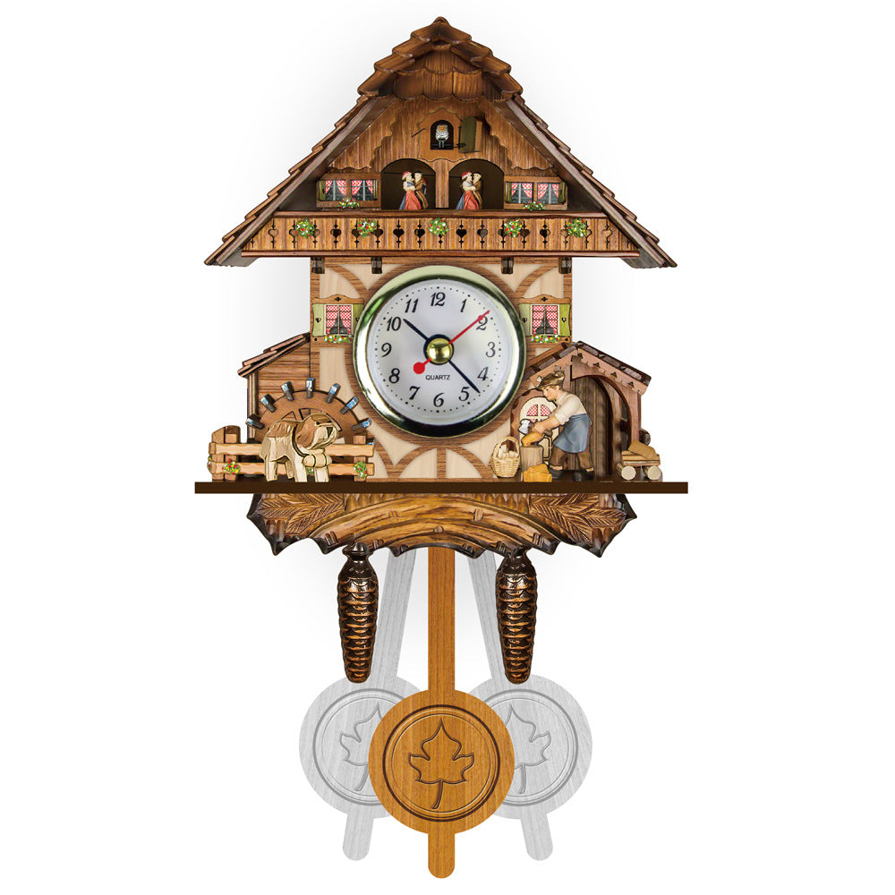 Horloge à coucou traditionnelle | Fabriquée à la main en bois de la Forêt-Noire | Design chalet avec musique et figurines