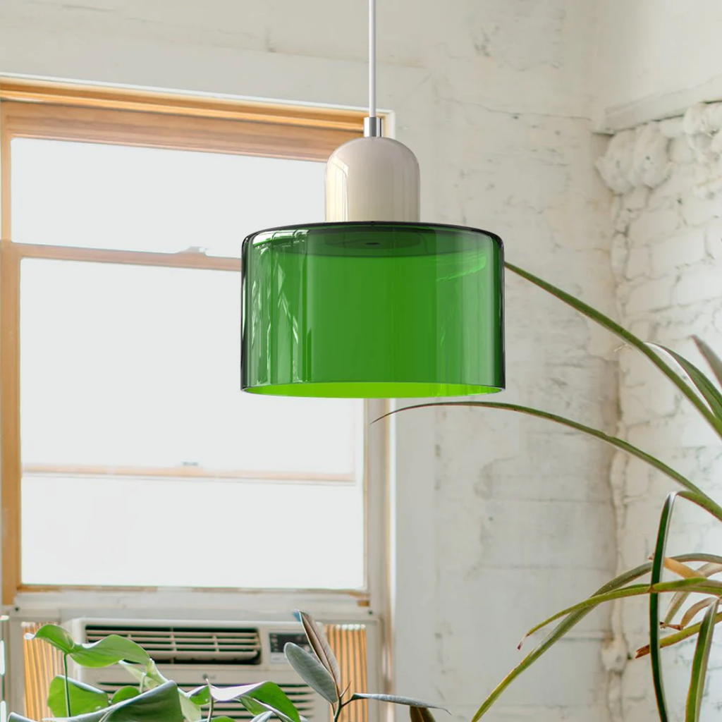 Tusa – Lampe suspendue rétro avec abat-jour en verre orange et dessus vert