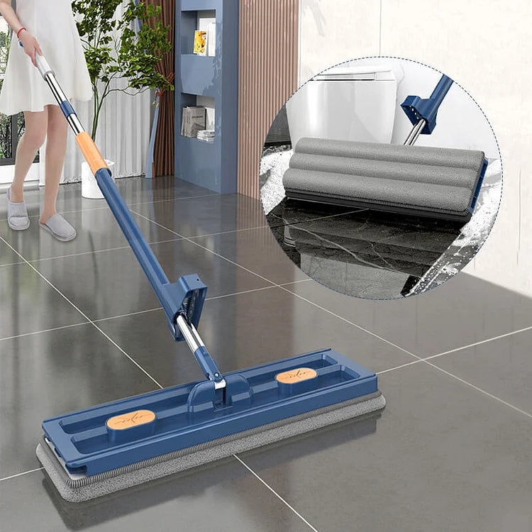 Balai plat auto-nettoyant avec tête rotative à 360° et long manche