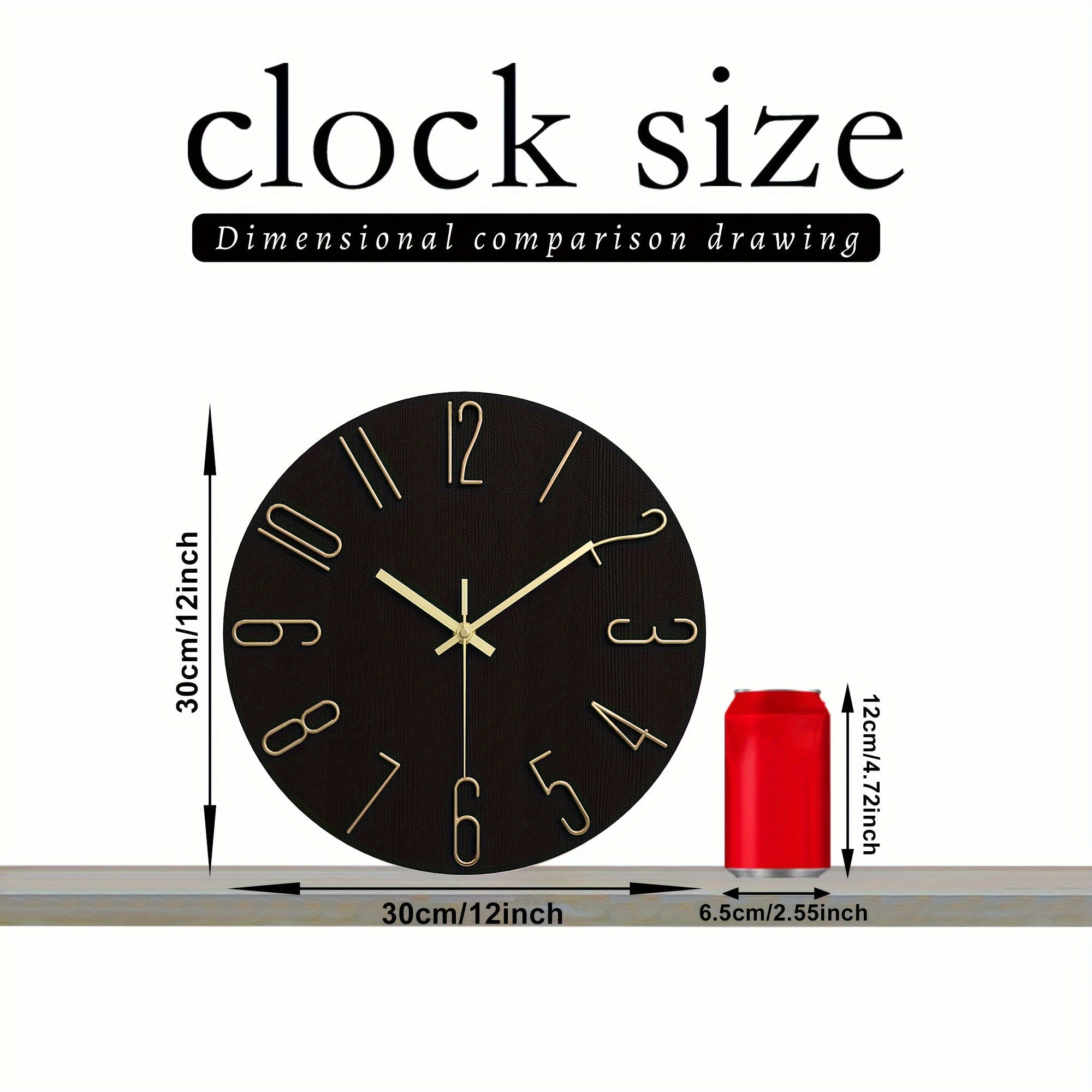 LUMINAIR - Horloge Murale Ronde Moderne Minimaliste Design Sans Bord Noir & Or