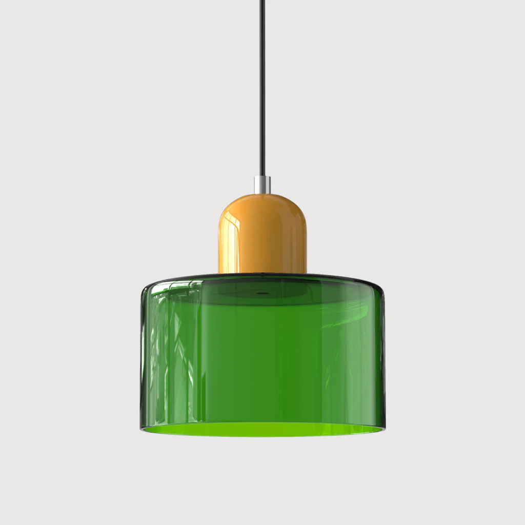 Tusa – Lampe suspendue rétro avec abat-jour en verre orange et dessus vert