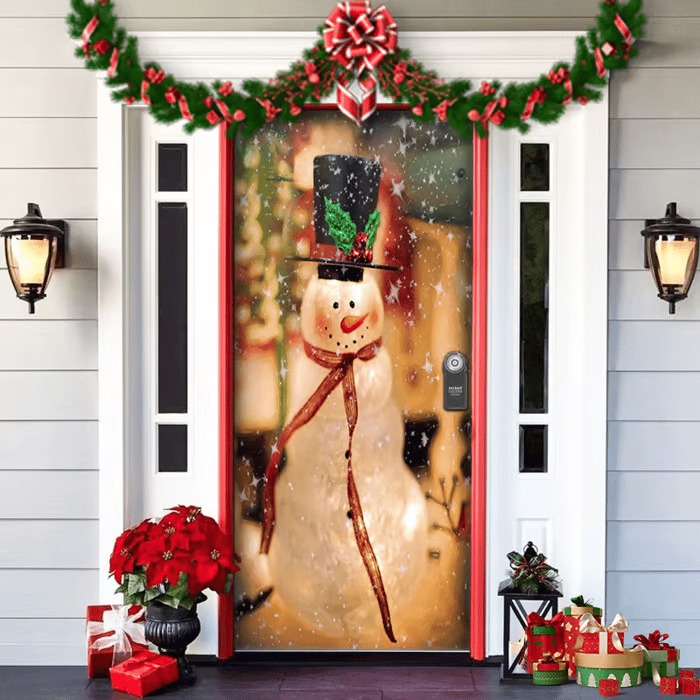 Décoration de porte de Noël avec le Père Noël | Couverture de porte en tissu | Montage rapide & réutilisable