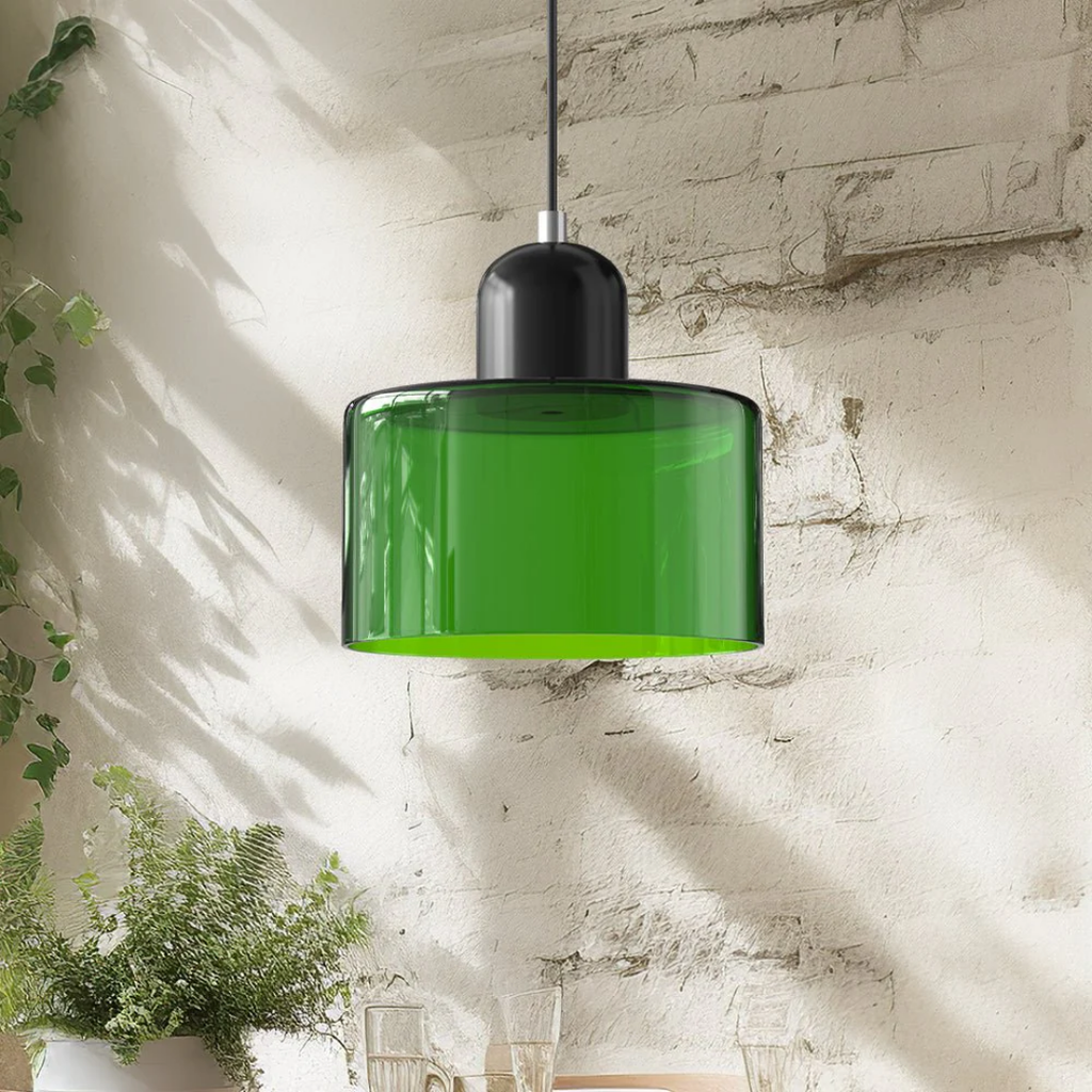 Tusa – Lampe suspendue rétro avec abat-jour en verre orange et dessus vert