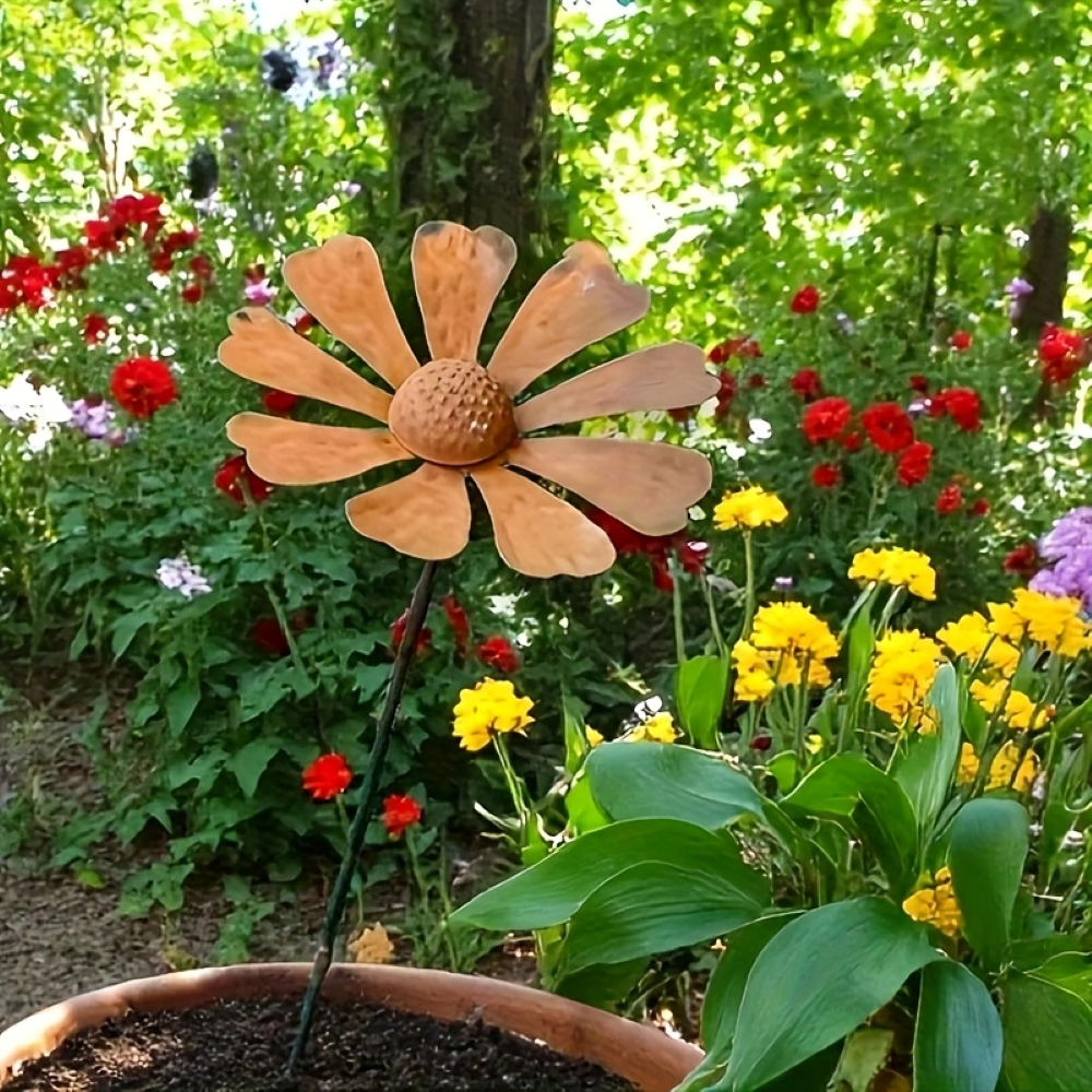 Tuteur de jardin en métal Fleur de camomille Sculpture 65 cm
