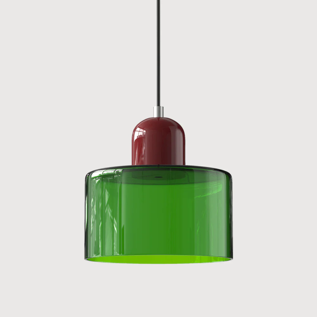 Tusa – Lampe suspendue rétro avec abat-jour en verre orange et dessus vert