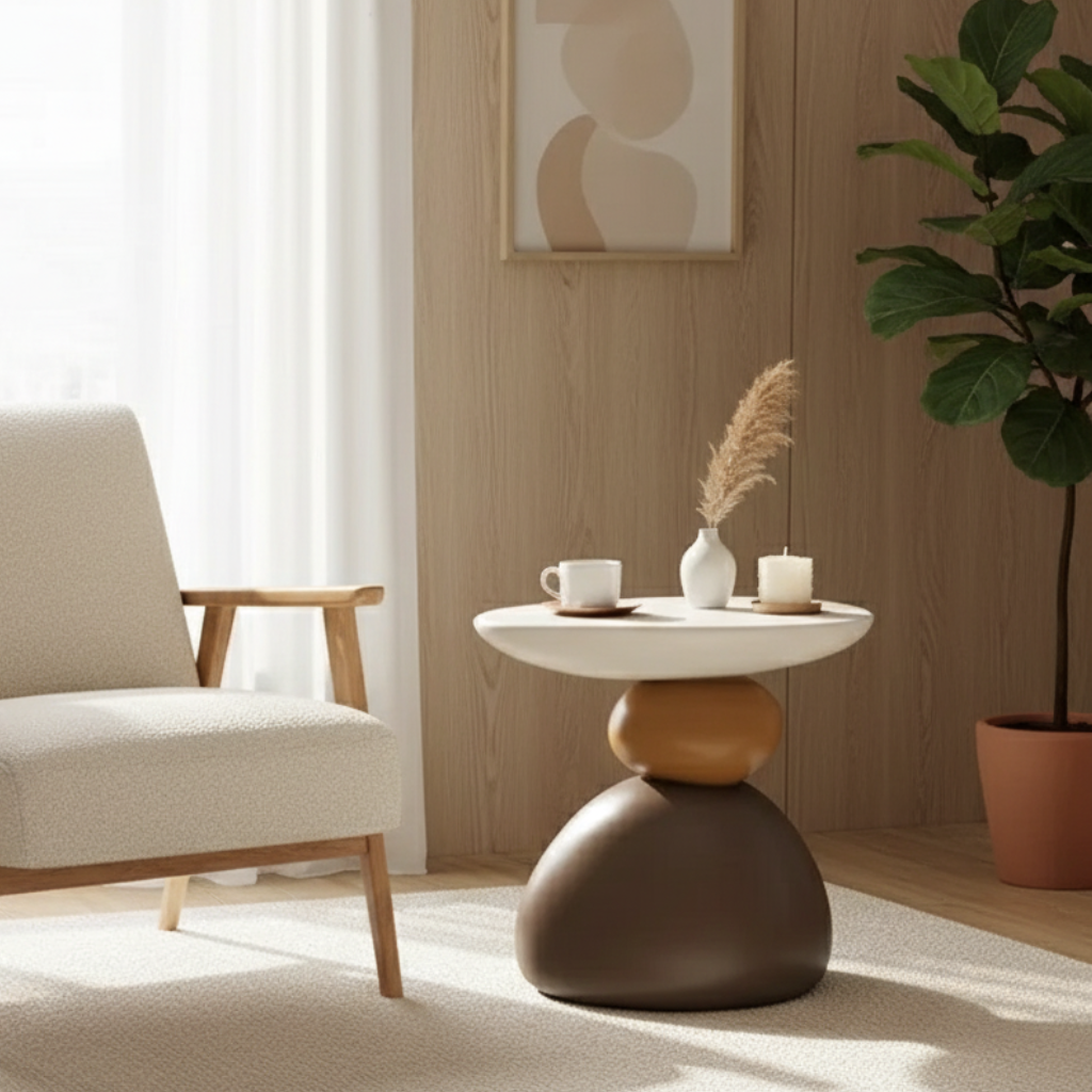 Table d'appoint en pierre moderne minimaliste - Design scandinave pour salon ou chambre